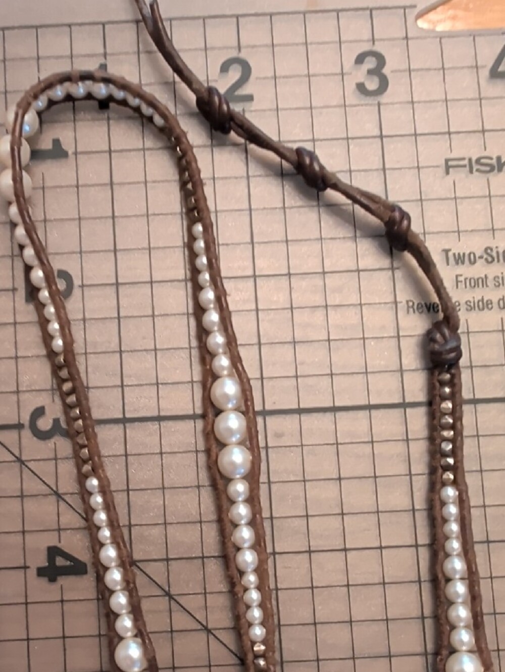 Chan Luu Brown Leather Wrap Bracelet with White Pearls - Picture 7 of 8